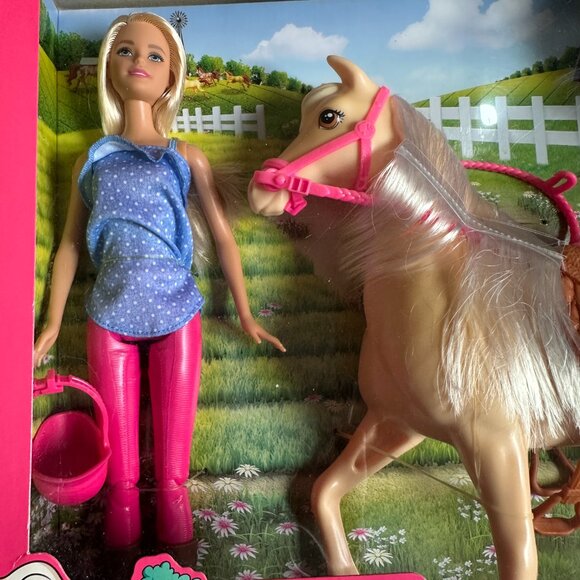 Barbie Doll & Horse Set with Blonde Doll in Riding Outfit, Light Brown Horse - Picture 3 of 4